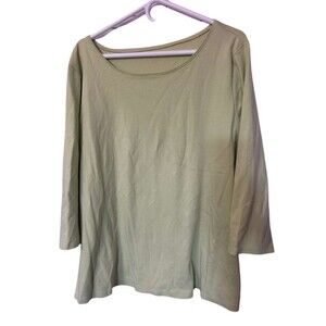 Eileen Fisher Cotton Round Neck Top Women's 3XL Citron Green Long Sleeves